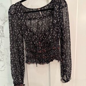 Free People Black Floral Blouse